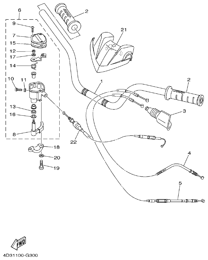 Yamaha 250RAP STEERING HANDLE & CABLE parts diagram